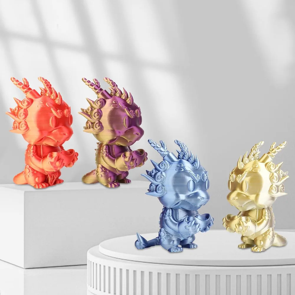 1.75mm 듀얼 컬러 실크 PLA 필라멘트, ±0.02mm 정밀도, 메탈릭 광택 질감, 200/250/500/1000g, 4색 세트