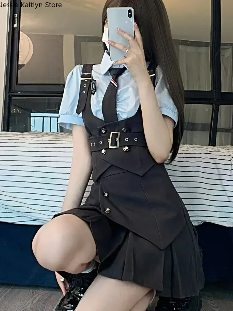 

Fashion Autumn Set Cute Korean Vest Shirt Uniform School Cheerleader Kawaii 2023 Pleated Mini Japanese Girl And Women