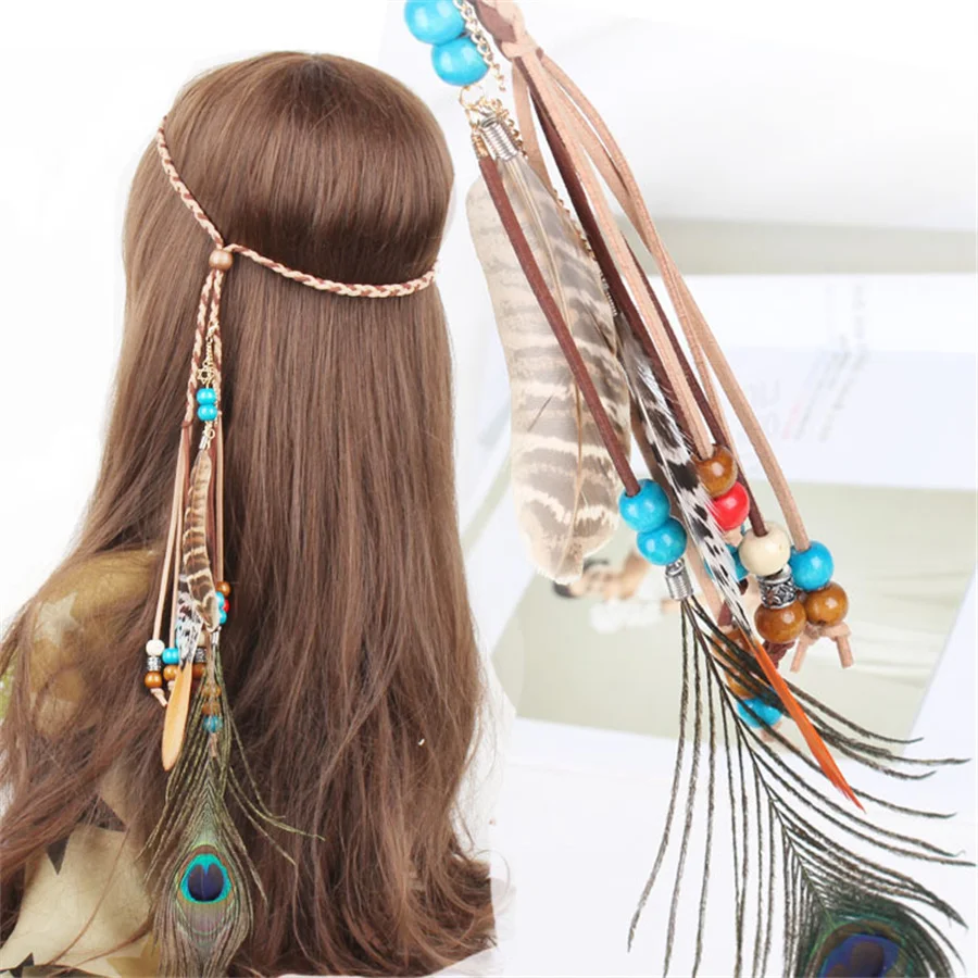 Фото Новый Этнический стиль Boho Veer Hoofdband Hoofdtooi Mode Passen Veer Hoofdbanden Haarband Dames Haar Accessoires Voor Festival Вечерние №1