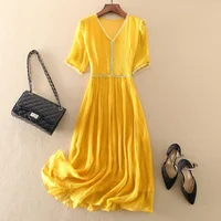 100% Real Silk Summer Dress Women Elegant Red Dresses For Women Clothing Office Lady Holiday Beach Dress Vestido De Mujer Zm274 - Image 2