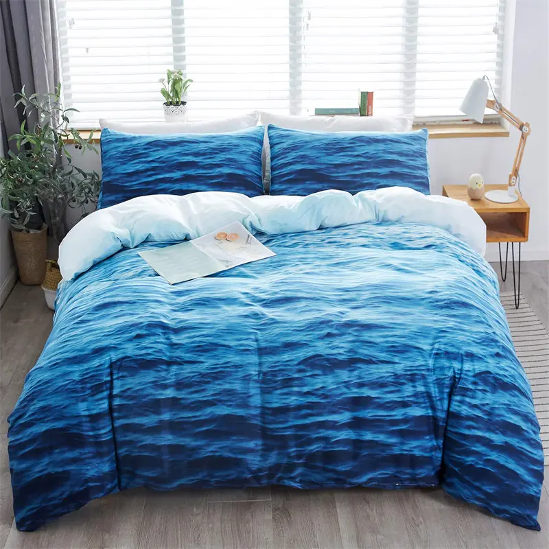 3D Ocean Waves Bedding Set Queen Size Soft Summer Sea Beach Duvet Cover Set Hawaiian Tropical Print Comforter Cover Pillowcases duvet cover queen Bedding Sets