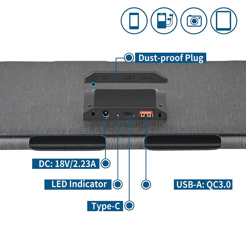 Pannello solare pieghevole da 80 W IP65 Caricatore da pannello solare portatile impermeabile Cella solare per telefono cellulare Laptop Zaino in spalla Escursione in campeggio - immagine 2