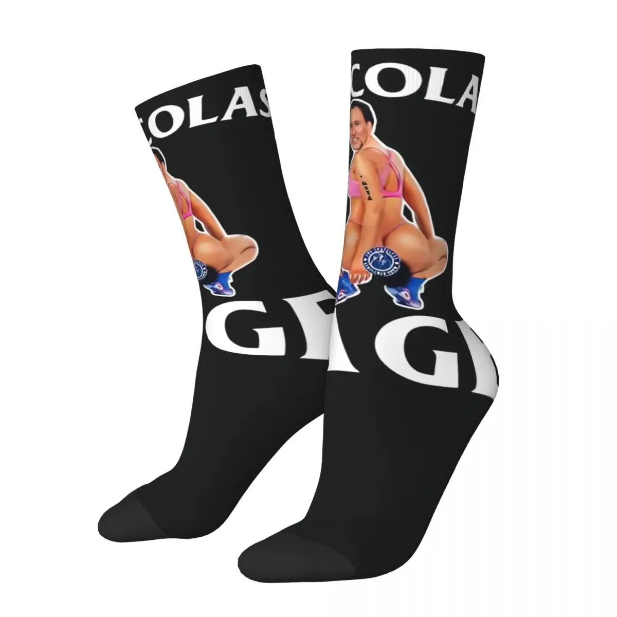 

Funny Crazy compression Thiccolas Cage Sock for Men Hip Hop Harajuku FaceOff Happy Quality Pattern Printed Boys Crew Sock