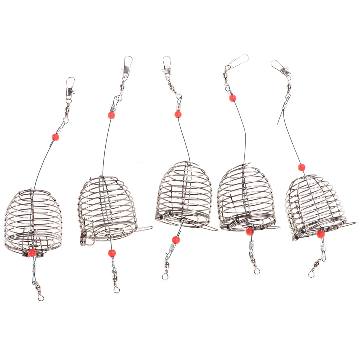 

5pcs Stainless Steel Fishing Bait Cage Lure Cage Bait Fishing Trap Basket Feeder Holder Fishing Tackle(Red,Small)