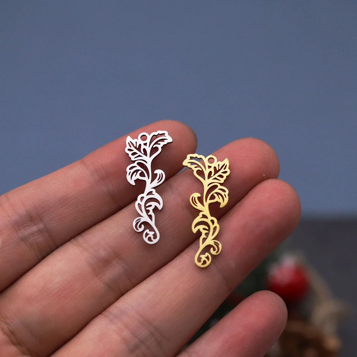 3pcs 꽃 덩굴 참 펜던트 스테인레스 스틸 DIY 수제 목걸이 귀걸이 쥬얼리 만들기 자연 애호가 선물 액세서리