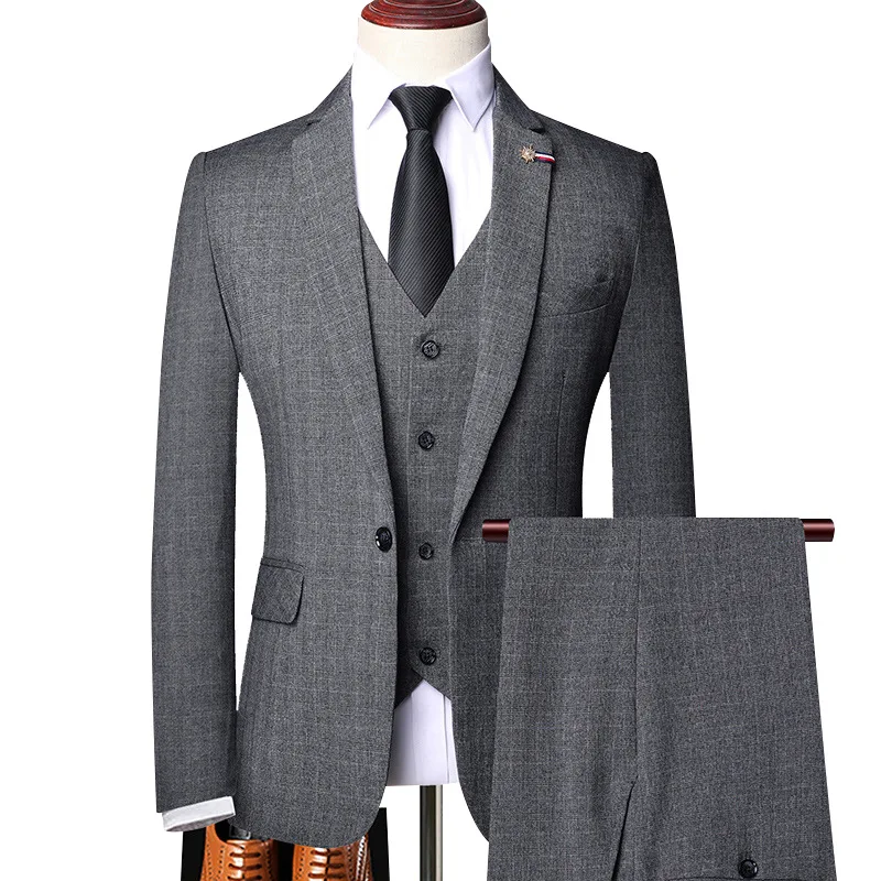 Men's 3 Pieces Set 2023 Autumn Business Formal Casual Fashion Coffee Wedding Party Groom Banquet Pant Suits Blazer+Vest+Trousers