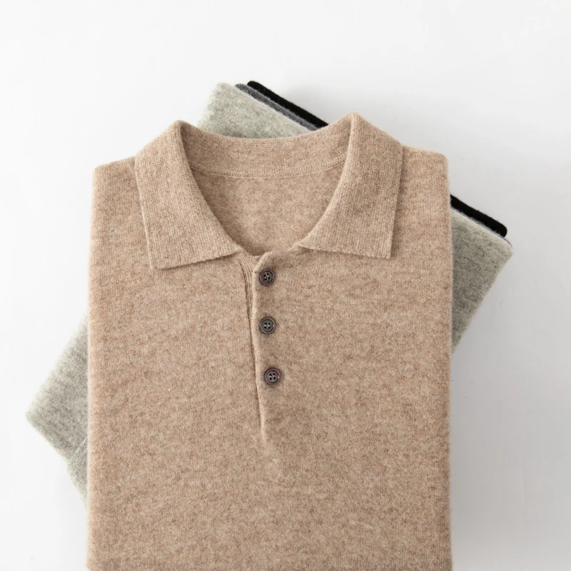 Choicd Men POLO Collar Pullover Sweater 100% Merino Wool Knitwear Business Casual Comfort Shirt Spring Autumn Male Cloth Jumper