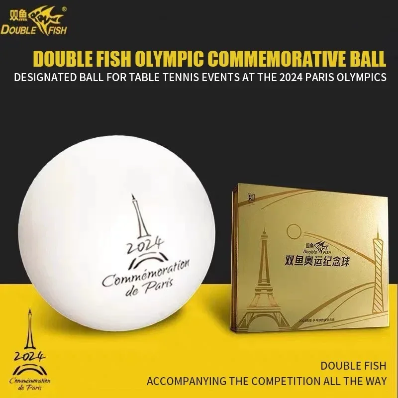 Description Picture 3 of itemDouble Fish Memorial Ball 2024 Paris Olympics V40+ Ping Pong Balls Official 3 Star Gift Box Table Tennis Ball Limited Edition