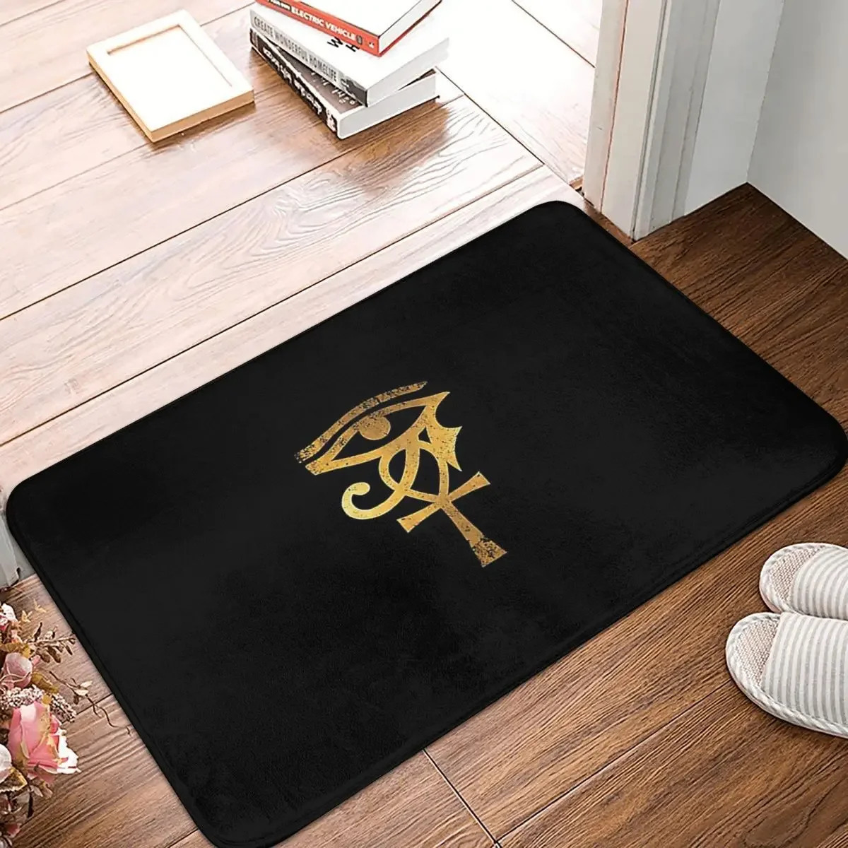 

Ancient Anti-Slip Doormat Bath Mat Eye Of Horus Protected By Golden Falcons Hallway Carpet Welcome Rug Bedroom Decorative
