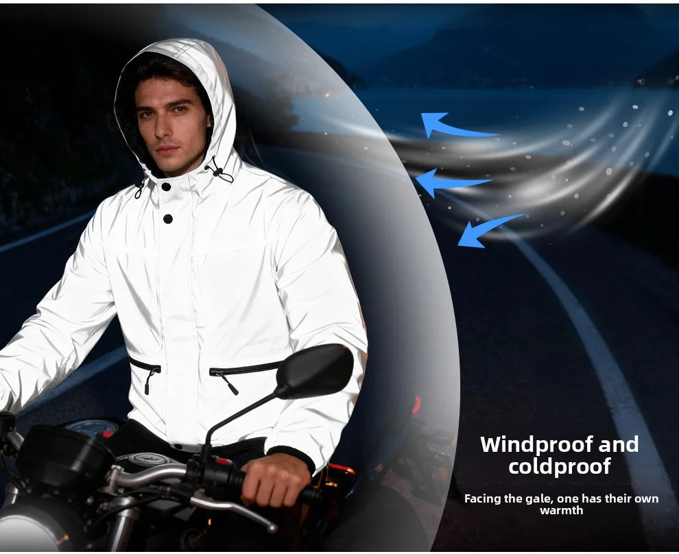 WOSAWE دراجة نارية سترة عاكسة كاملة الرجال النساء ليلة لامعة سترة واقية الشارع ركوب الهيب هوب فضفاض مقنعين معاطف مع جيوب