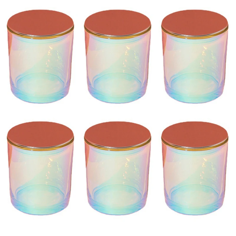 Pack of 6 Luxury Fashion Iridescent Rainbow Empty Glass Candle Jar Color  Luxury Holographic Candle Jar with Lid - AliExpress