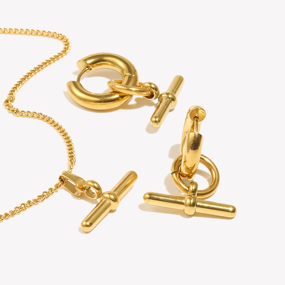 E.B.belle Stainless Steel 18K Gold Plated Minimalist Design T Bar Pendant Necklace For Woman Girl's Ladies Gold Jewelry 2