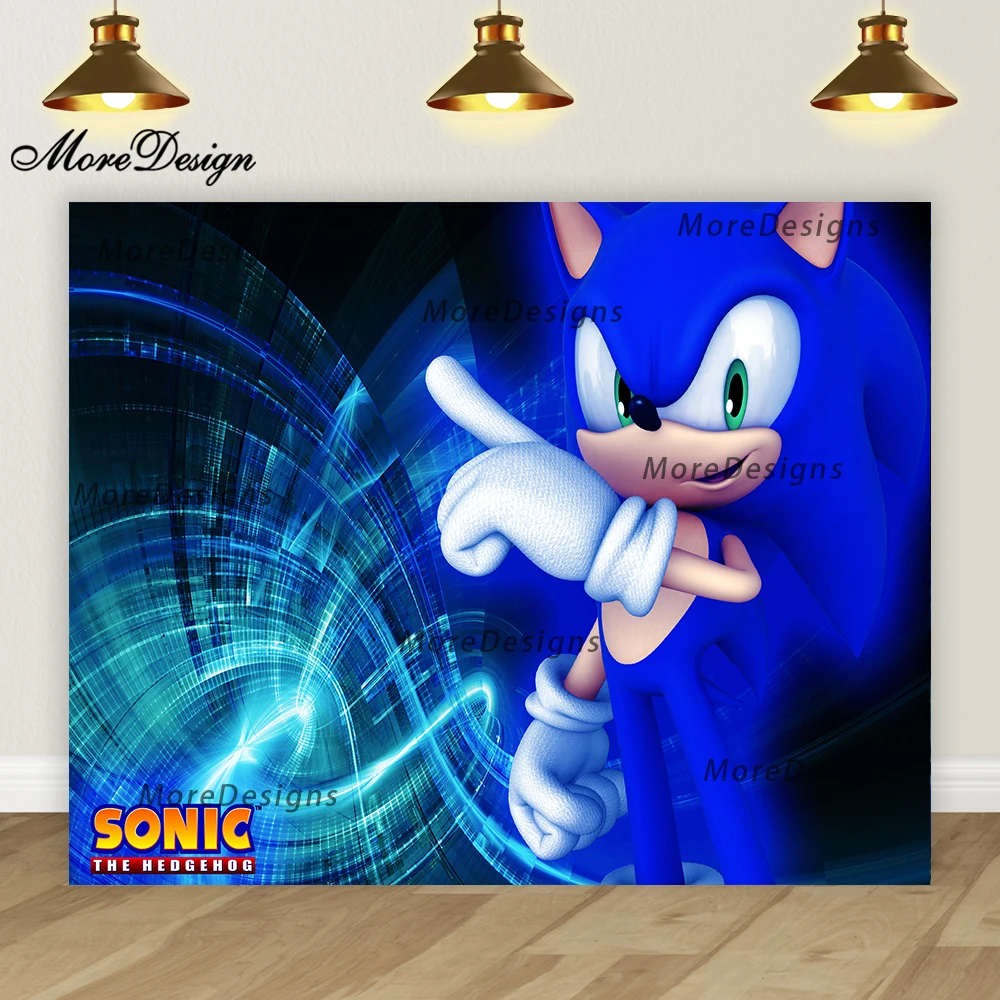 thumbnail image 1 of Fondo fotográfico para niños con pancarta de Sonic, decoración para fiesta de cumpleaños de niños, baby shower, fondo de tela de poliéster y vinilo con dibujos animados, 1 of 5