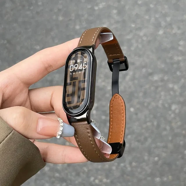 For Xiaomi Mi Band 8 Leather Strap Watch Magnetic Buckle Wristband for Miband  8 NFC Correa Watchband Bracelets Metal Interface - AliExpress