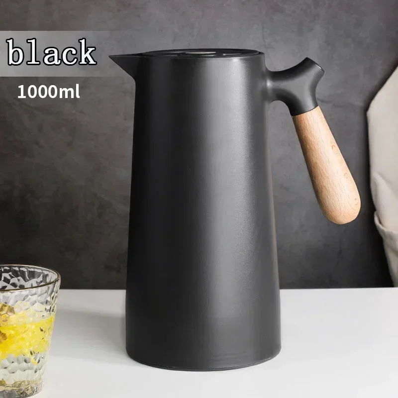 1L European Style Insulated Kettle with Wooden Handle - Large Capacity Hot Water Bottle