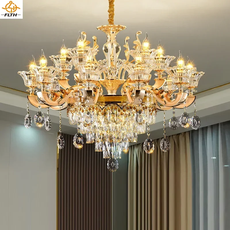 

Crystal Living Room Chandeliers LED Gold Luxury Candle Pendant Light for Home Hotel Restaurant Ceiling Lamp