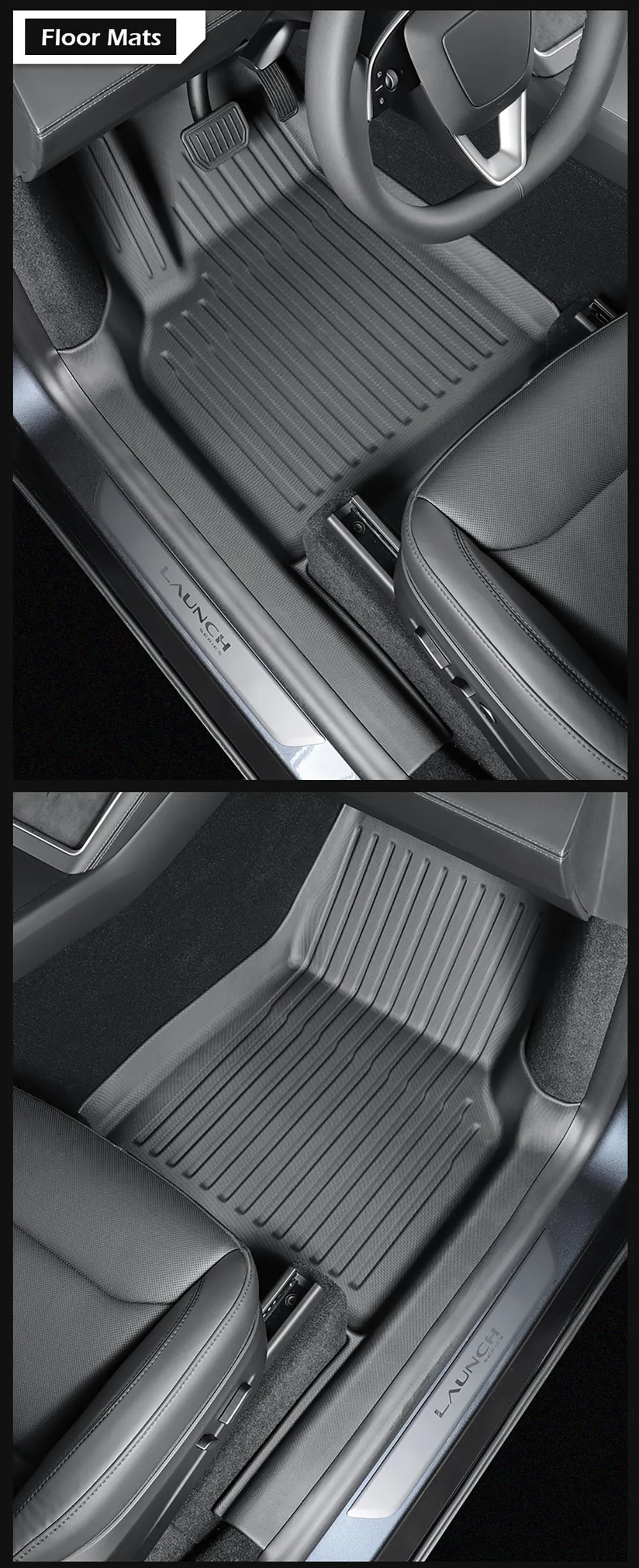 Floor Mat with Door Sill Strip For 2025 Tesla Model Y Juniper Launch All Weather TPE Trunk Cargo Liner Boot Mat Backrest Pad