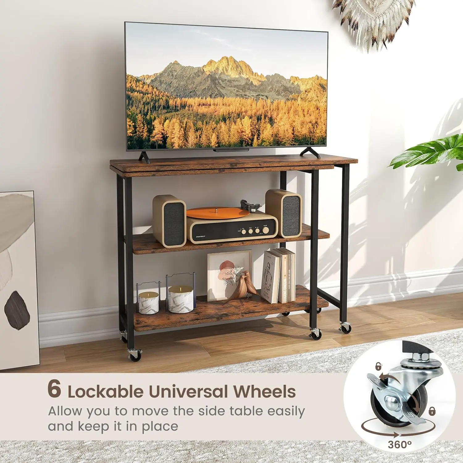 360 °   Free Rotating Sofa Side Table, Mobile L-Shaped Laptop Desk with Sturdy Metal Frame, 6 Universal Casters, Movable Couch Snac 6