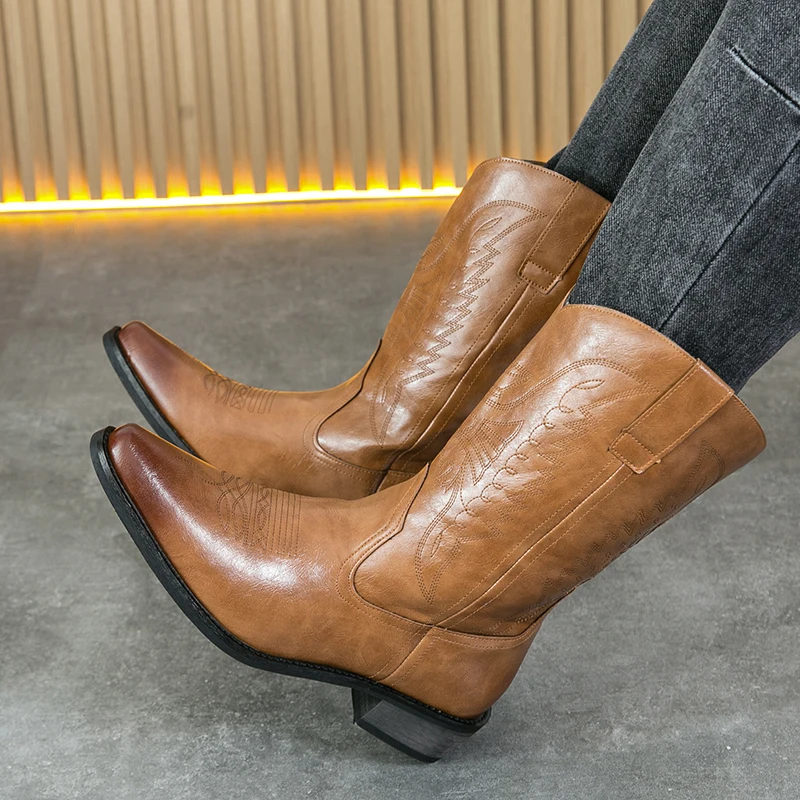 English Style Men's Chelsea Boots Pointed Tips Trendy Brown Work Boots High-end Banquet Dress Boots for Men‘s Free Delivery