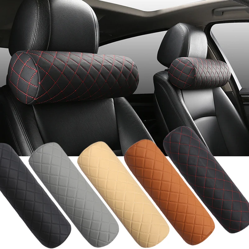 Luxury Car Seat Neck Pillow Headrest Leather Memory Foam Breathable
