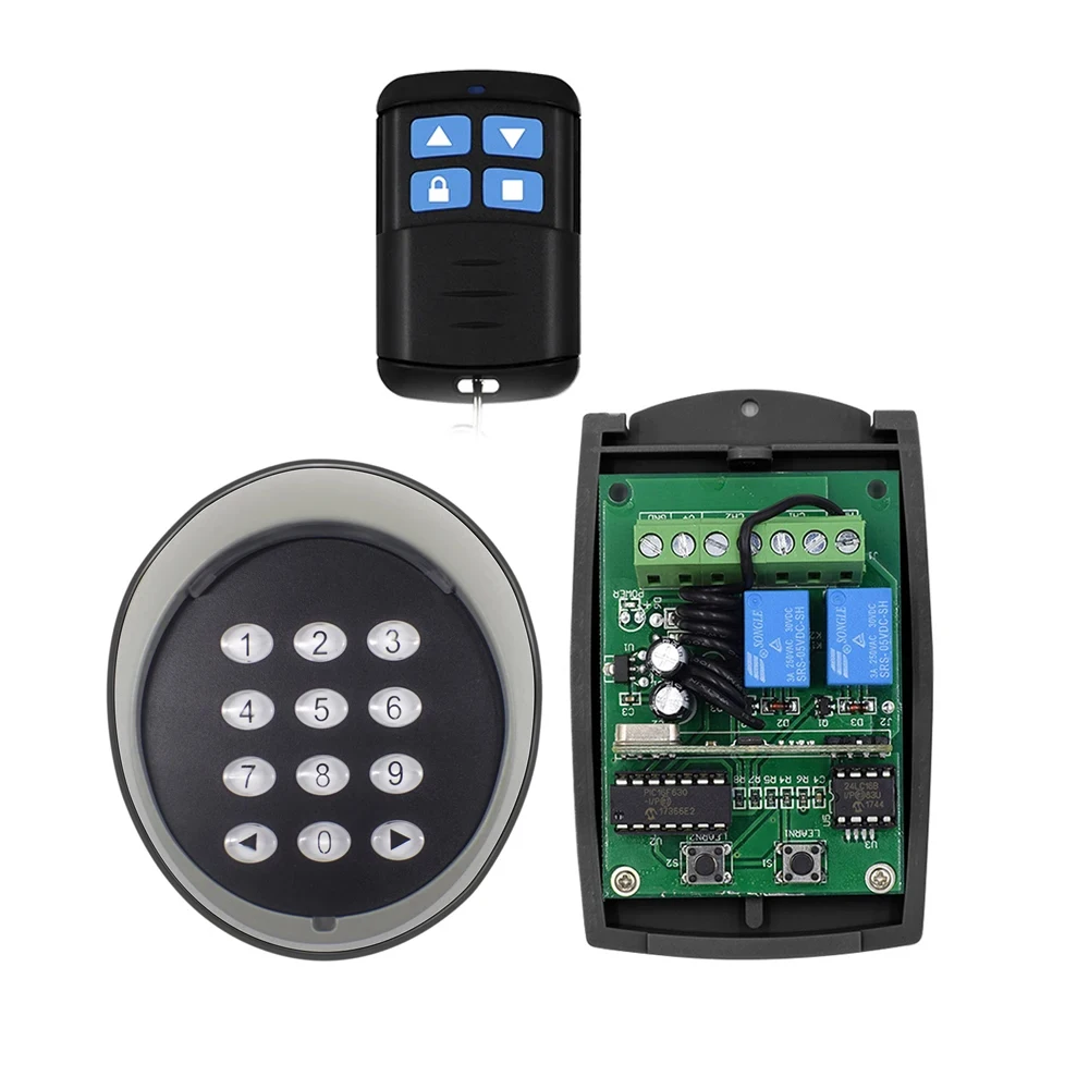 Gate Opener Wireless Keypad Rolling Code Keypad 2 Channel Garage Door Receiver 4CH Ev1527 Learning Code 433mhz