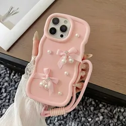 Charming Pearl Bowknot Soft Lanyard Phone Case for ITEL A18 (Pink)