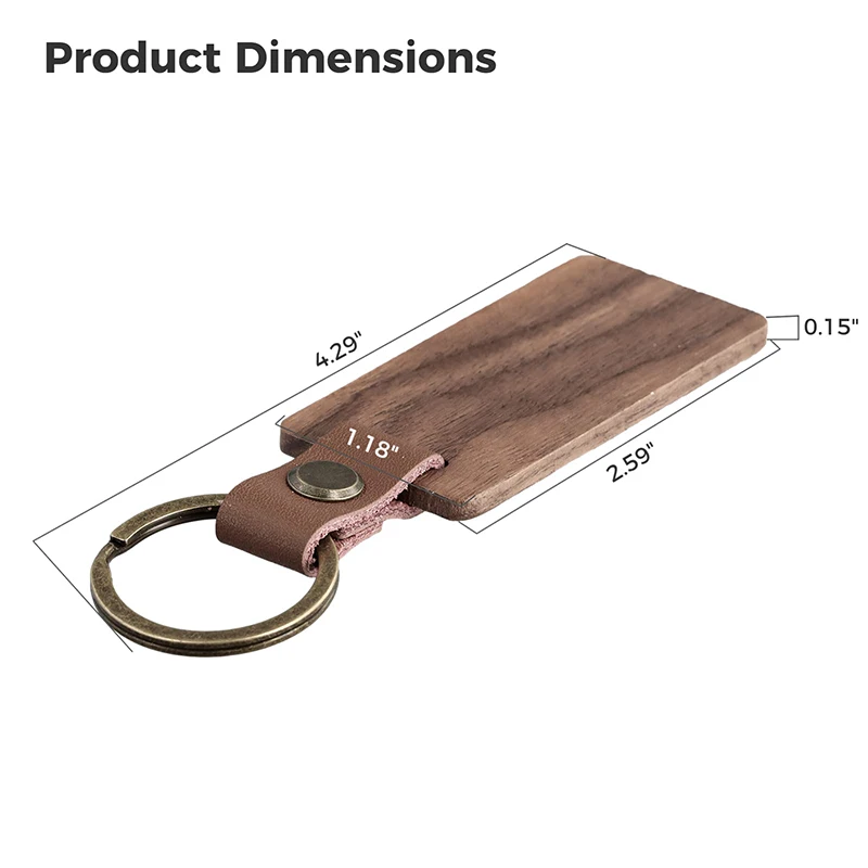 30Pcs Wood Blank Keychains with Leather Strap Walnut Keychains Blank Wood Keyrings DIY Key Tags