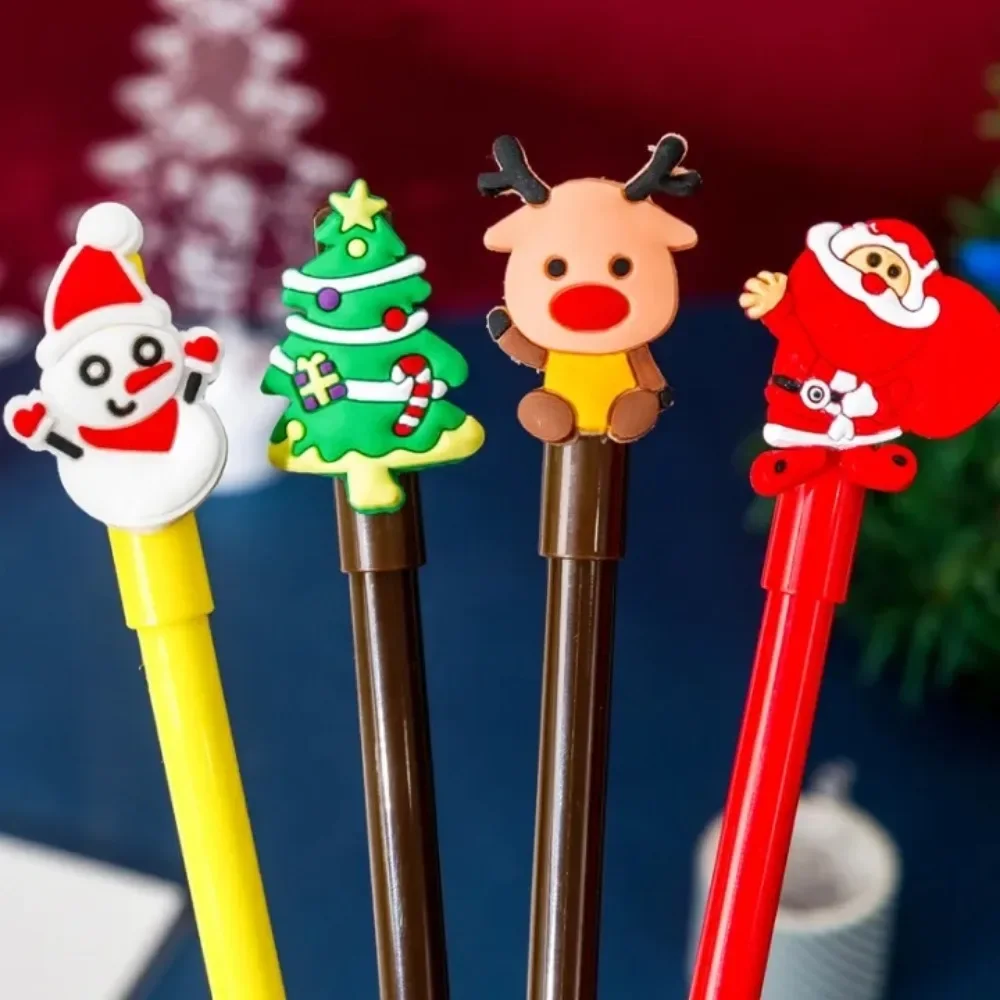10pc Creative Christmas Press Gel Pen 0.5mm Neutral Ballpoint Pen New Style Christmas Gift Santa Snowman Reindeer Patch Ball Pen