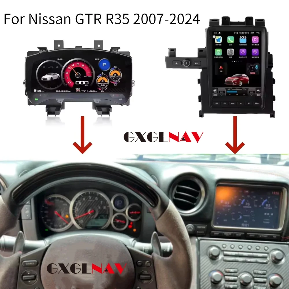 Instrumento LCD de coche para Nissan GTR 2008-2023, Panel de instrumentos Digital, velocímetro, medidor de cabina Virtual, Carplay 1