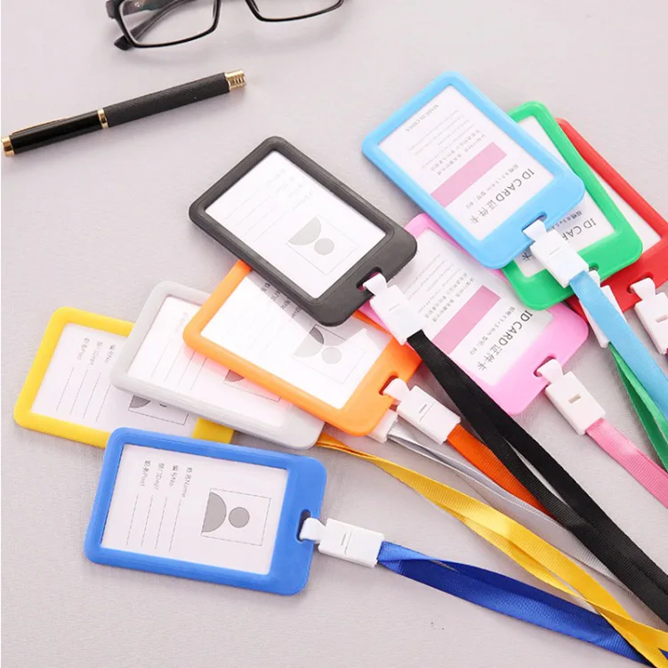 

Women Men Credit ID Bus Card Holder Bags with Lanyard Simple Candy Colors Plastic Student Identity Badge Card Cover Neck Strap