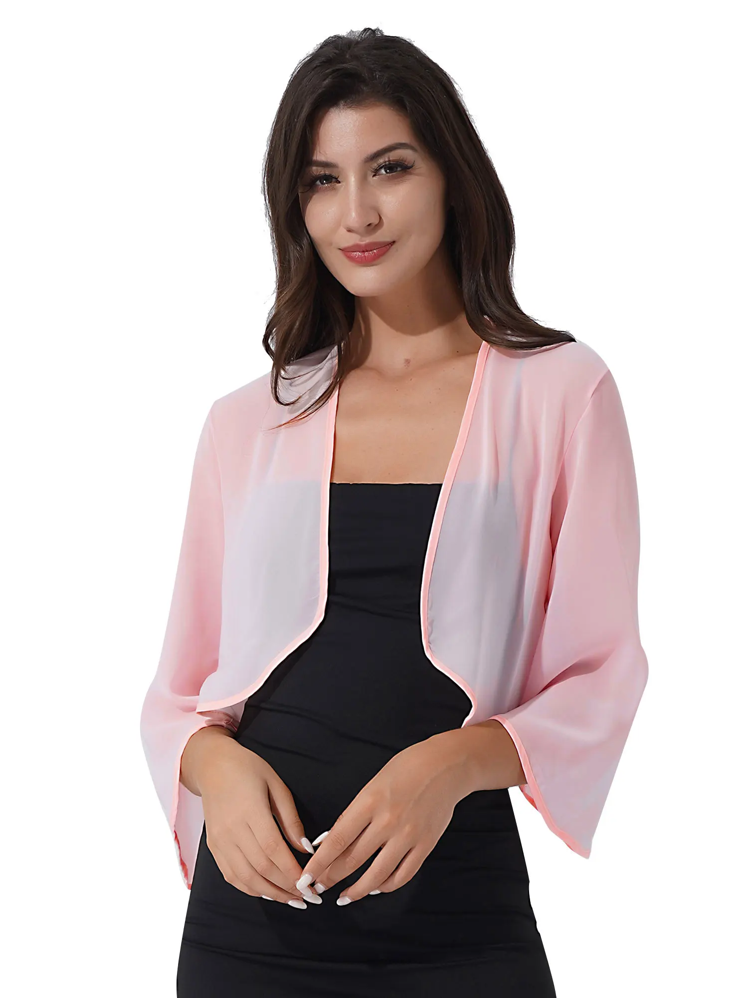 thumbnail image 1 of Chales tipo pareo para mujer, cárdigan de gasa de manga 3/4, chaqueta Bolero, vestido de novia para fiesta de boda, chaqueta abierta de manga corta, Tops, 1 of 5