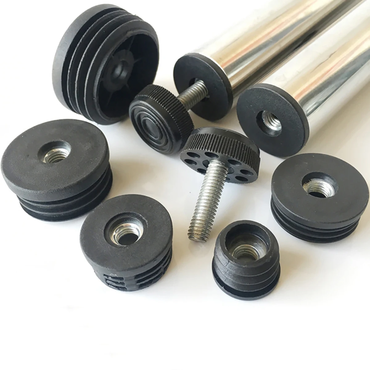 Plastic Pipe Plugs 4pcs Round Pipe Tube Blanking End Caps M6 M8 Hole Plug Nut Foot Pad Balance Adjustable Wheel Accessories