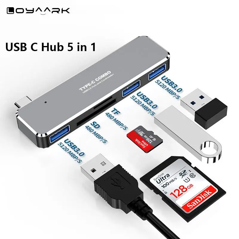 Концентратор Usb C 3 1 на USB 0 SD Кардридер высокоскоростной алюминиевый сплав мини 5 в