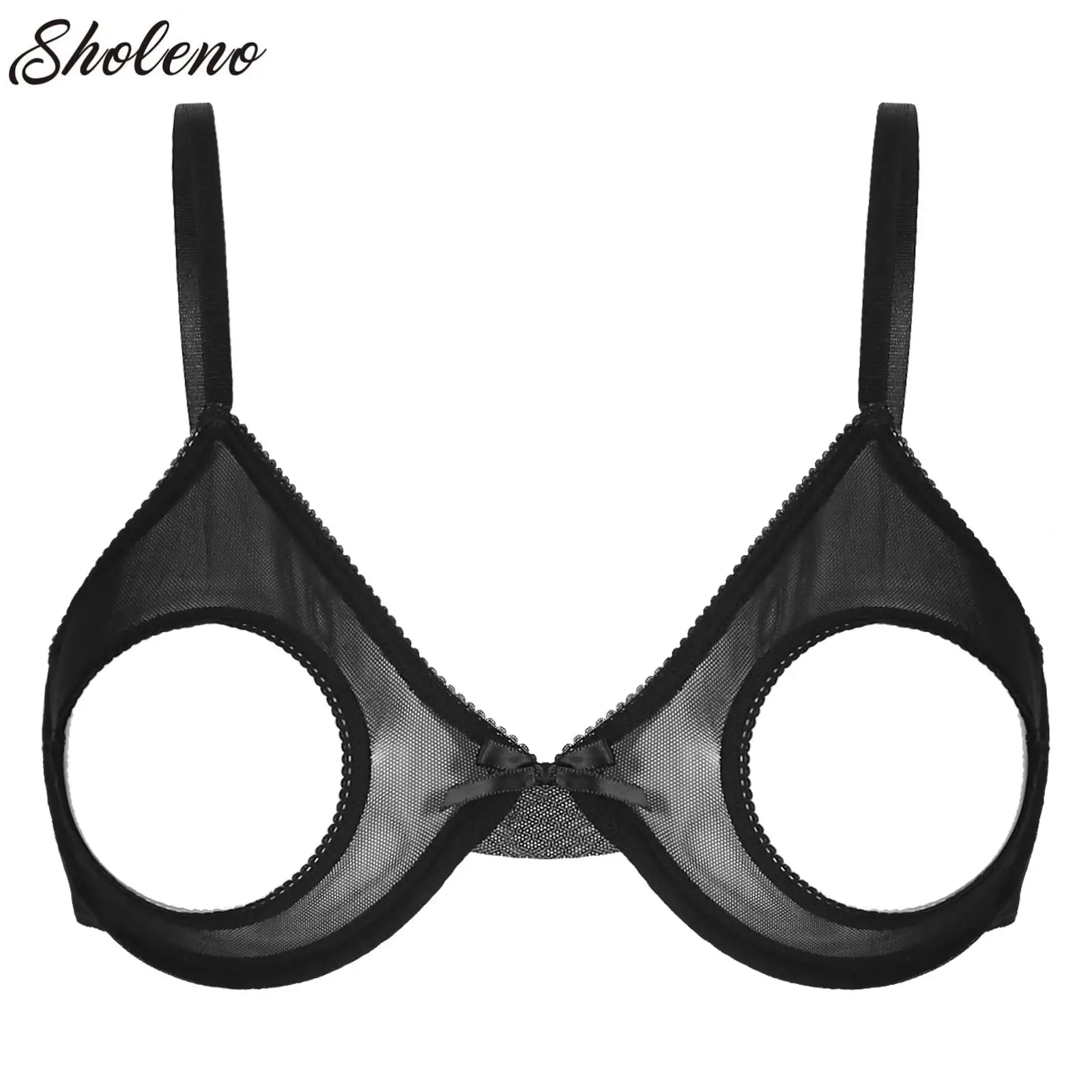 

Womens Hollow Out Open Cups Bra Tops Sheer Mesh Open Chest Cupless Brassiere Underwired Exposed Nipples Bras Lingerie Underwear