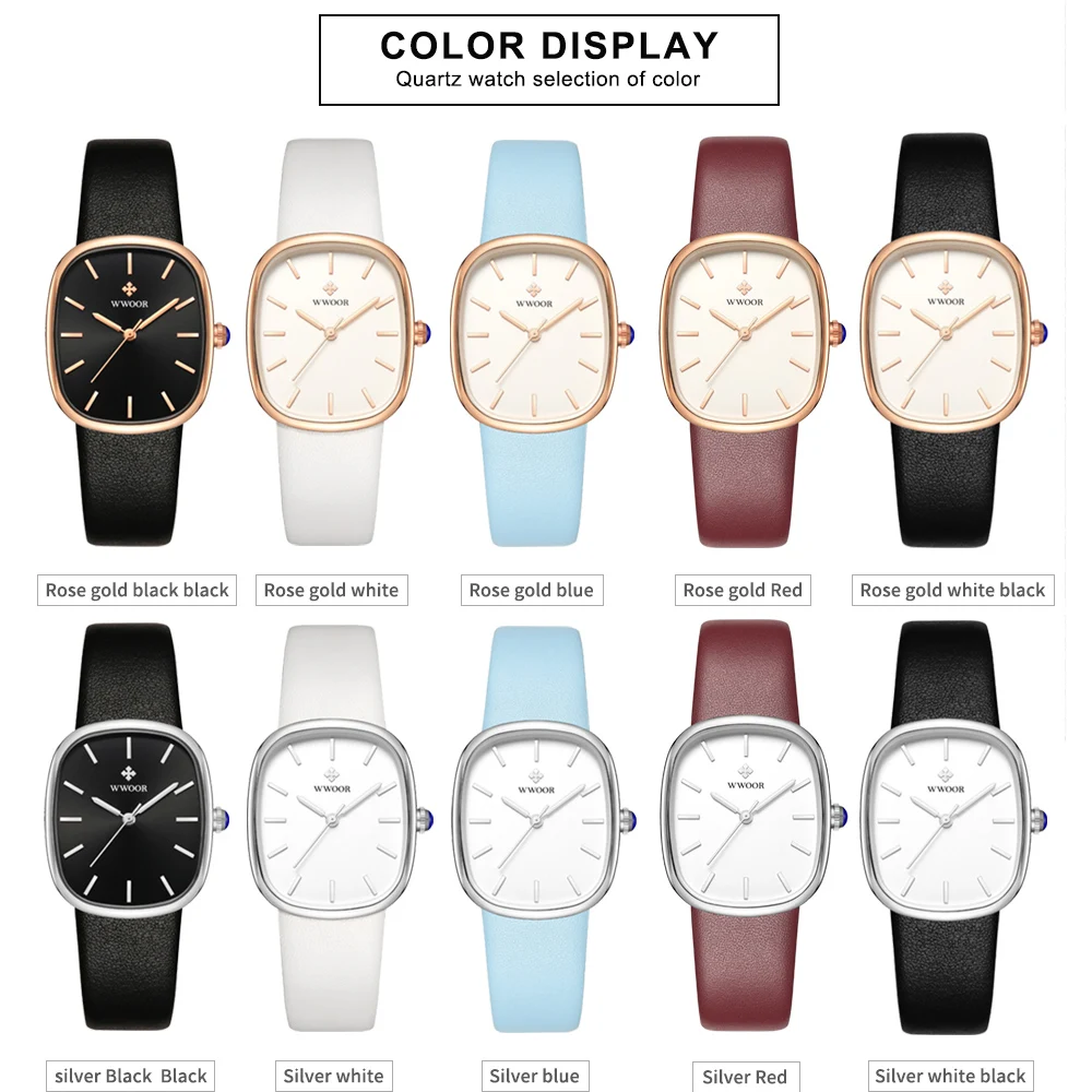 WWOOR Women's Watch Top Brand Luxury Waterproof Dress Watch for Women Fashion Leather Ladies Quartz Wristwatch Relogio Feminino