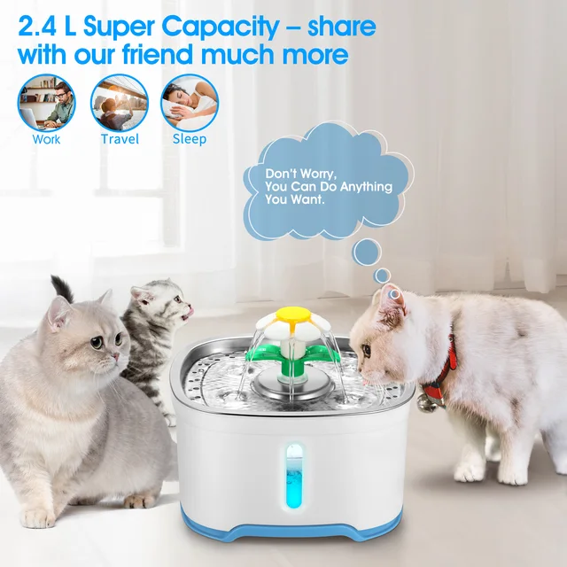 2.4L Pet Cat Drinking Water Fountain with LED Lights Motion Sensor Dogs Dispenser Automatic Feeder Container(USB Interface) 6