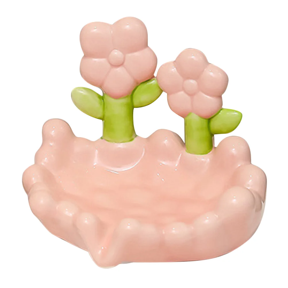 

Ceramic Soap Dish Hand Holder Toilet Bathroom Decorative Flower Draining Tray Small Container