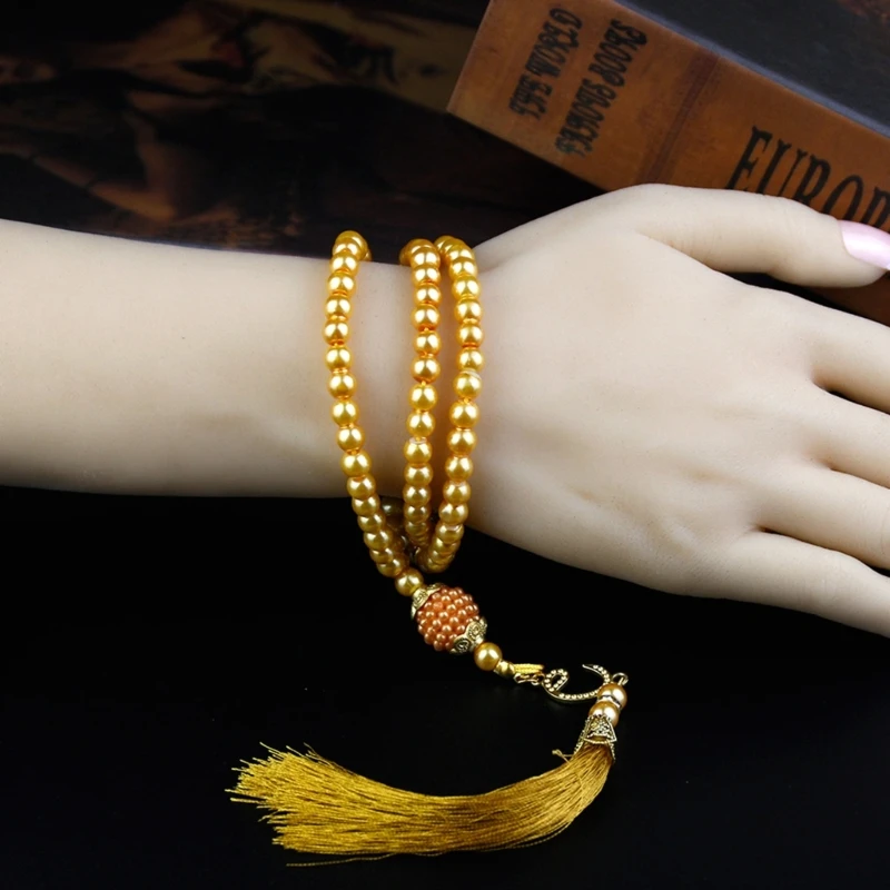 6mm Allah Mohammed Rosenkranz Tasbih Muslimischen Gebet Perlen Türkische 99 Perlen Perlen Charme Misbaha Meditation Armband Halskette Y08E