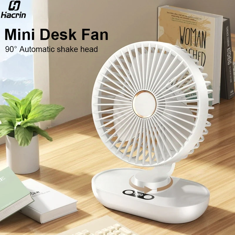 Desk Fan Mini Portable Desktop Fan Air Circulator Electric Fan USB Rechargeable Small Table Fan Desk Fan with Digital Display