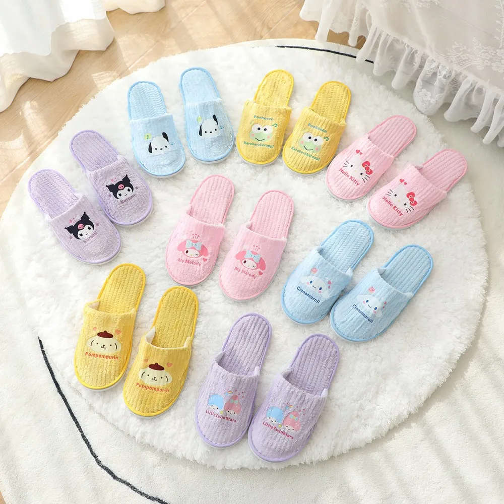 

Travel Portable Plush Slippers Kawaii Sanrio Hellokitty Mymelody Cinnamoroll Cute Cartoon Non-Slip Home Slipper Floor Shoes Girl