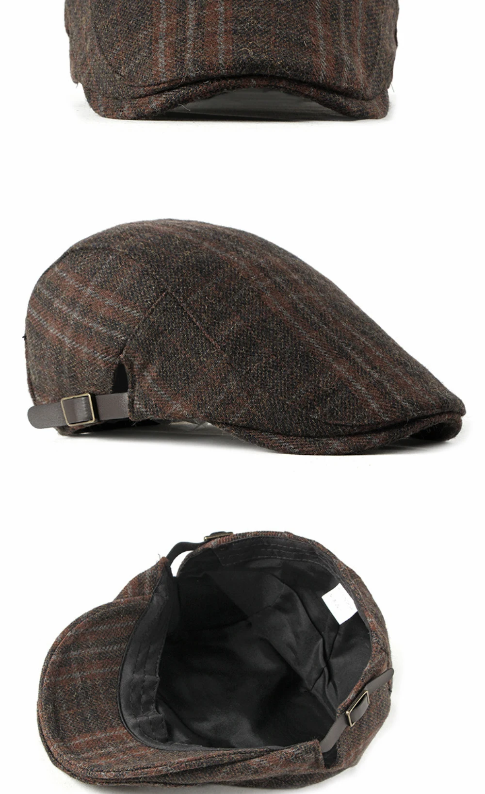 HT5050 Baskenmützen Herbst-Winter-Kappen für Herren und Damen Künstler-Malermütze Karierte Woll-Baskenmütze Unisex Ivy Flat Cap Verstellbare Baskenmütze – Detail 4