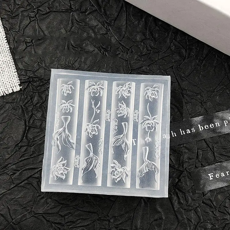 ? 3D 실리콘 네일 몰드 바다 물고기 꼬리 꽃 연꽃 네일 아트 DIY 디자인 부품 스탬핑 플레이트 매니큐어 연장 도구 용품