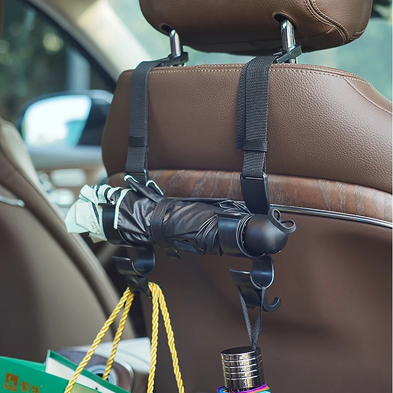 2pcs Car Back Seat Hook Multi-Function Rear Headrest Hanging Umbrella Holder Storage Interior