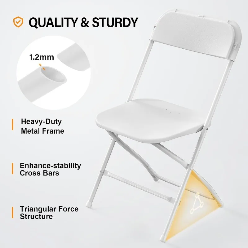 VINGLI 10 Pack White Plastic Folding Chair, Indoor Outdoor Portable Stackable Commercial Seat with Steel Frame 350lb. Capacity for Events Office