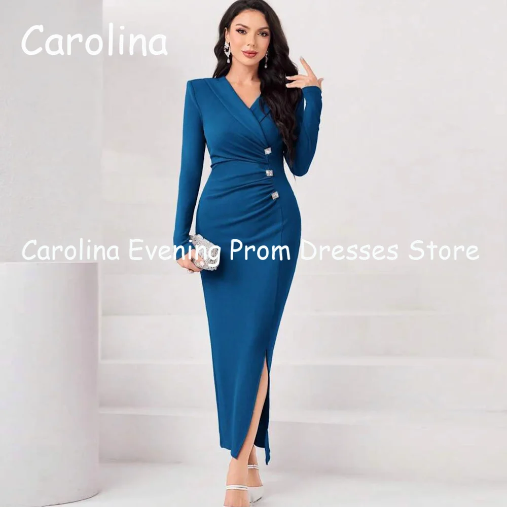 

Carolina Crepe Mermaid V-neck Ruffle Ankle Length Luxury Prom Gown Evening Formal Elegant Pretty Party Dress for Women 2023