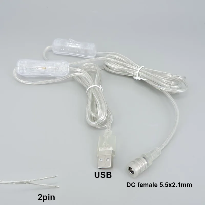 2M 22AWG led Light Switch button transparent USB DC 5V 12v 5.5x2.1mm ...