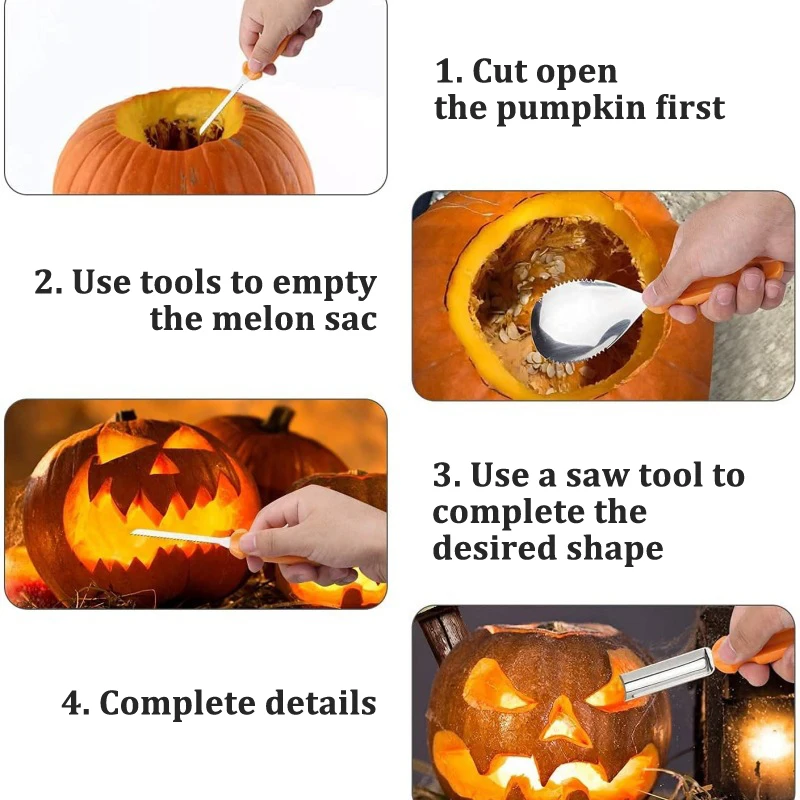 7pcs/set Halloween Pumpkin Carving Knife Stainless Steel DIY Handmade Carving Pumpkin Lantern Knife Tools Making Tools