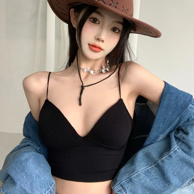 

V Neck Solid Color Exposed Navel Slim Fit Basic Tank Top Women Camisoles