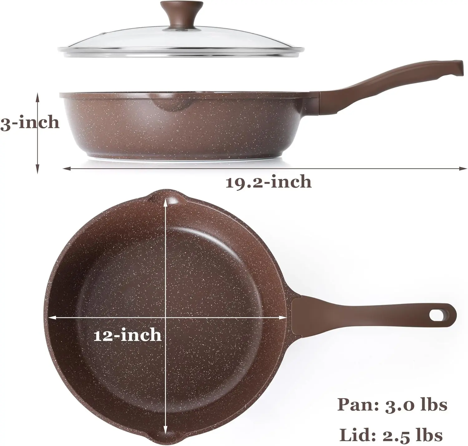 Nonstick Deep Frying  Skillet, 12-inch Saute Pan with Lid, Stay-Cool Handle, Chef  Healthy Cookware Cooking w 5
