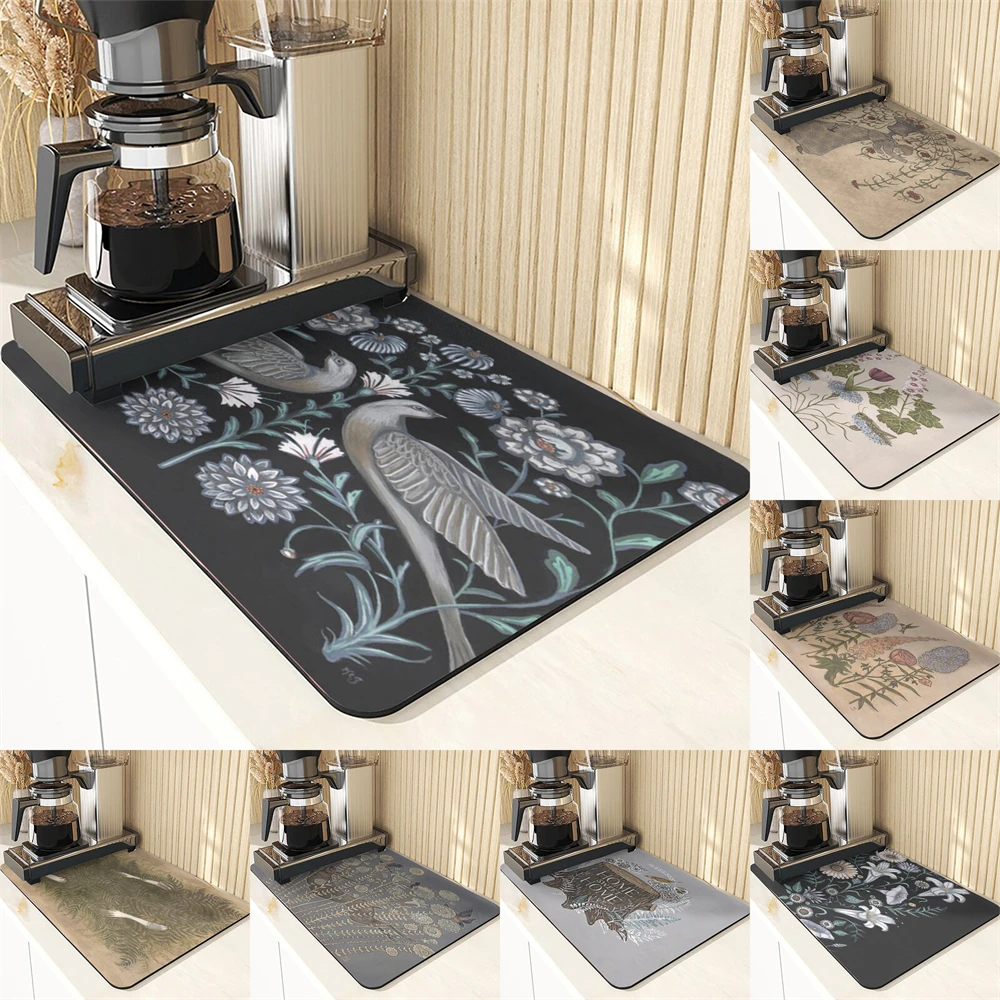 

Retro Style Coffee Dishes Non-Slip Mats Coaster Flowers Pattern Table Pads Kitchen Accessories Absorbent Drying Mat For Kitchen